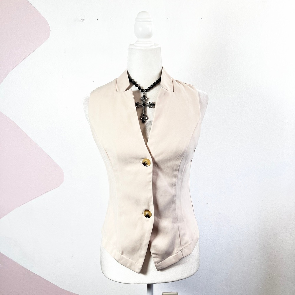 Beige Button Front Vest Sz Small Preppy Western Cowgirl Festival
